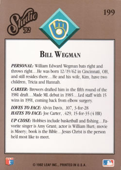 Bill Wegman  baseball card collectible - Main Image 2