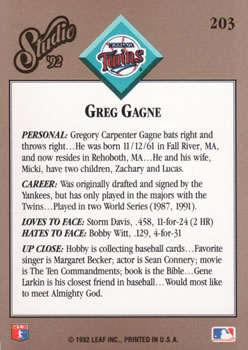 Greg Gagne  baseball card collectible - Main Image 2
