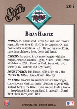 Brian Harper  baseball card collectible - Main Image 2
