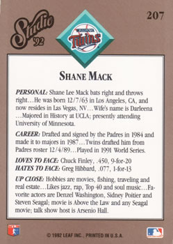 Shane Mack  baseball card collectible - Main Image 2