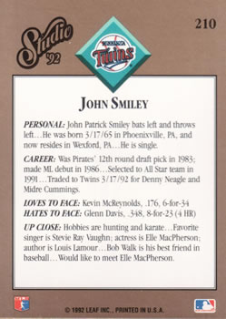 John Smiley  baseball card collectible - Main Image 2