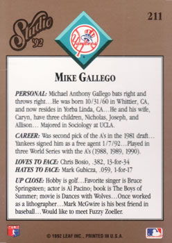 Mike Gallego  baseball card collectible - Main Image 2