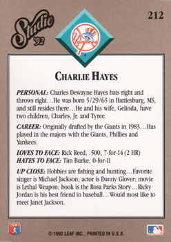 Charlie Hayes  baseball card collectible - Main Image 2