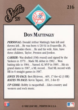 Don Mattingly  baseball card collectible - Main Image 2