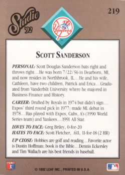 Scott Sanderson  baseball card collectible - Main Image 2