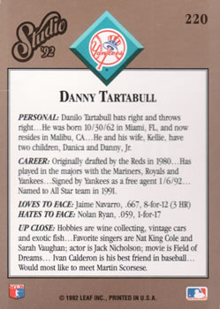 Danny Tartabull  baseball card collectible - Main Image 2