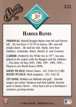 Harold Baines  baseball card collectible - Main Image 2