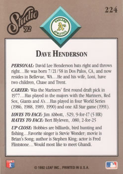 Dave Henderson  baseball card collectible - Main Image 2