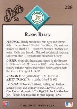 Randy Ready  baseball card collectible - Main Image 2