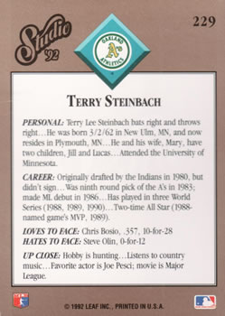 Terry Steinbach  baseball card collectible - Main Image 2