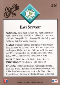 Dave Stewart  baseball card collectible - Main Image 2
