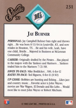 Jay Buhner  baseball card collectible - Main Image 2