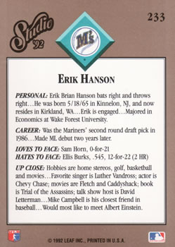 Erik Hanson  baseball card collectible - Main Image 2