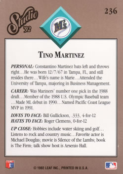 Tino Martinez  baseball card collectible - Main Image 2