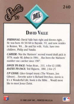 David Valle  baseball card collectible - Main Image 2