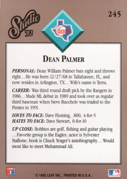 Dean Palmer  baseball card collectible - Main Image 2