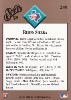 Ruben Sierra  baseball card collectible - Main Image 2