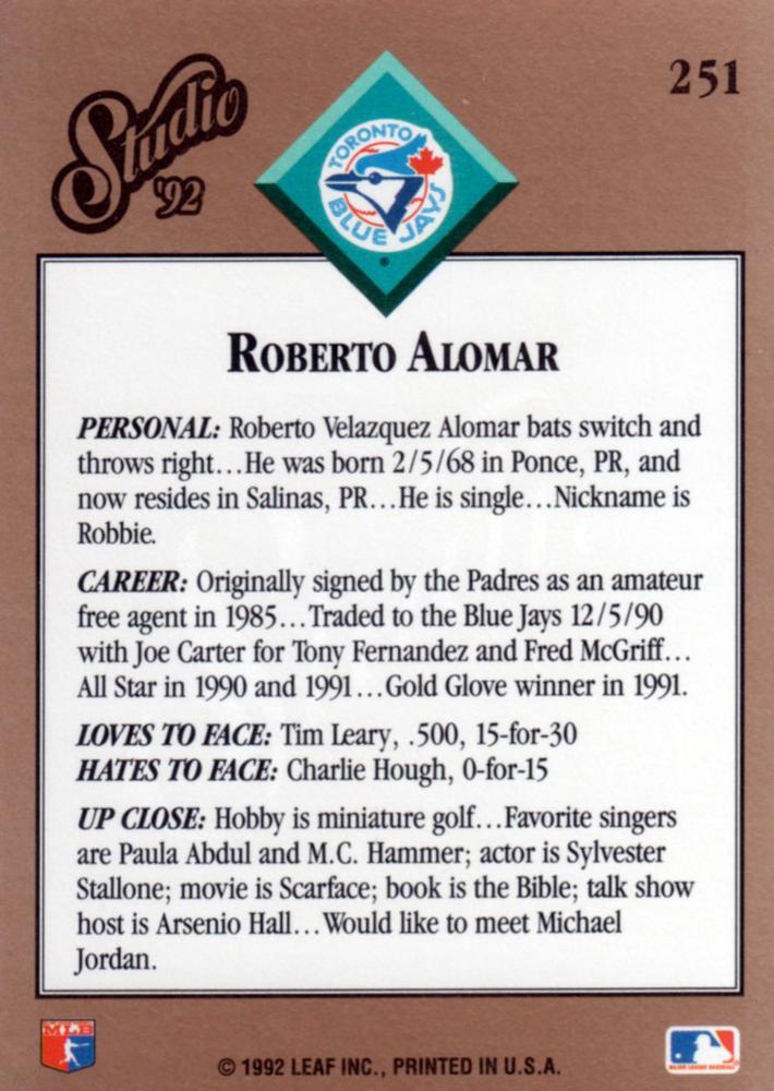 Roberto Alomar  baseball card collectible - Main Image 2