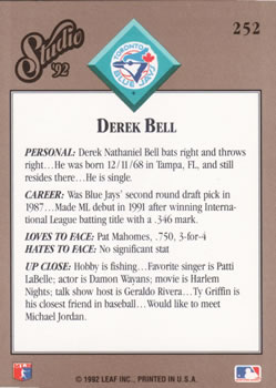 Derek Bell  baseball card collectible - Main Image 2