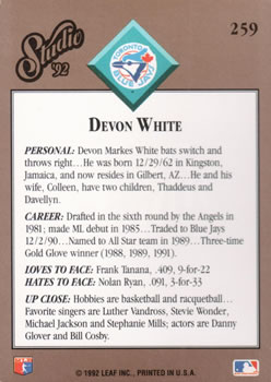 Devon White  baseball card collectible - Main Image 2