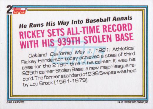 Rickey Henderson  baseball card collectible - Main Image 2