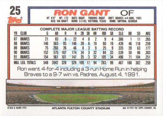 Ron Gant  baseball card collectible - Main Image 2