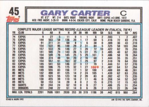 Gary Carter  baseball card collectible - Main Image 2