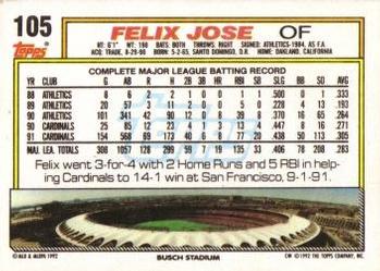 Felix Jose  baseball card collectible - Main Image 2