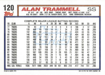 Alan Trammell  baseball card collectible - Main Image 2