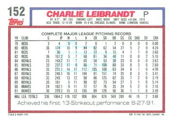 Charlie Leibrandt  baseball card collectible - Main Image 2