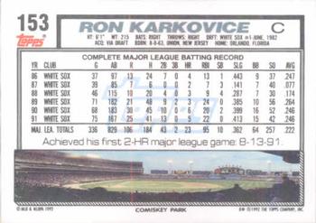 Ron Karkovice  baseball card collectible - Main Image 2