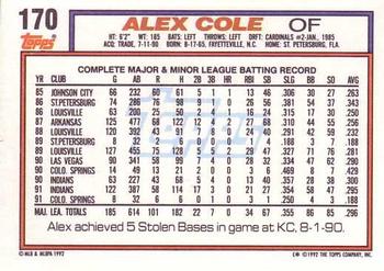 Alex Cole  baseball card collectible - Main Image 2