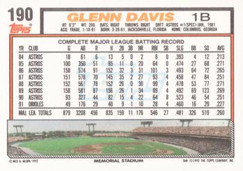 Glenn Davis  baseball card collectible - Main Image 2