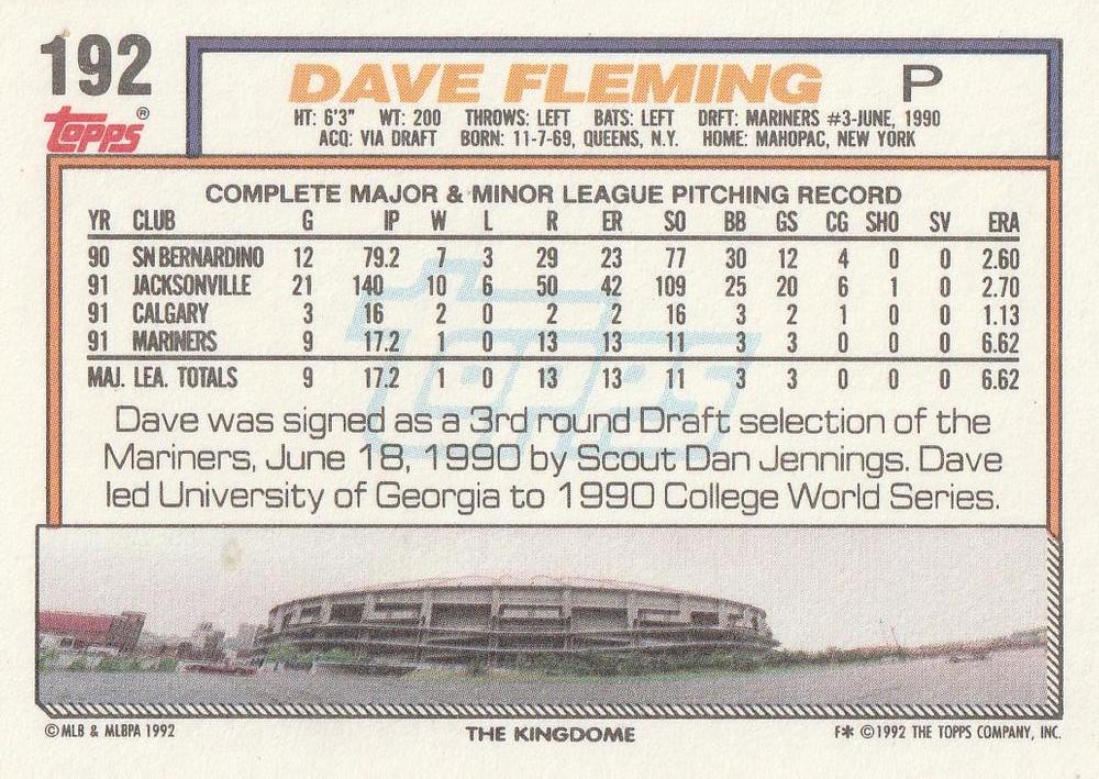 Dave Fleming  baseball card collectible - Main Image 2