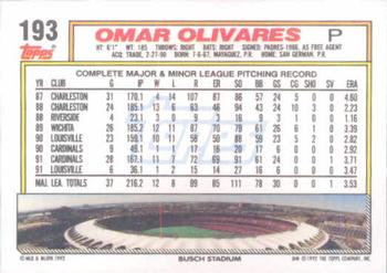 Omar Olivares  baseball card collectible - Main Image 2