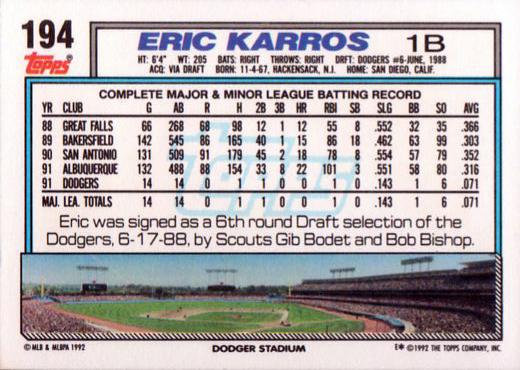 Eric Karros  baseball card collectible - Main Image 2