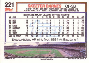 Skeeter Barnes  baseball card collectible - Main Image 2