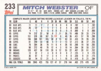 Mitch Webster  baseball card collectible - Main Image 2