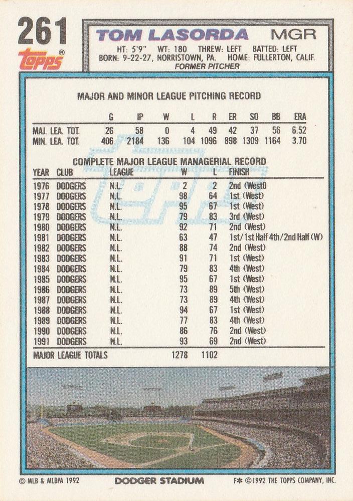 Tom Lasorda  baseball card collectible - Main Image 2