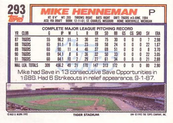 Mike Henneman  baseball card collectible - Main Image 2