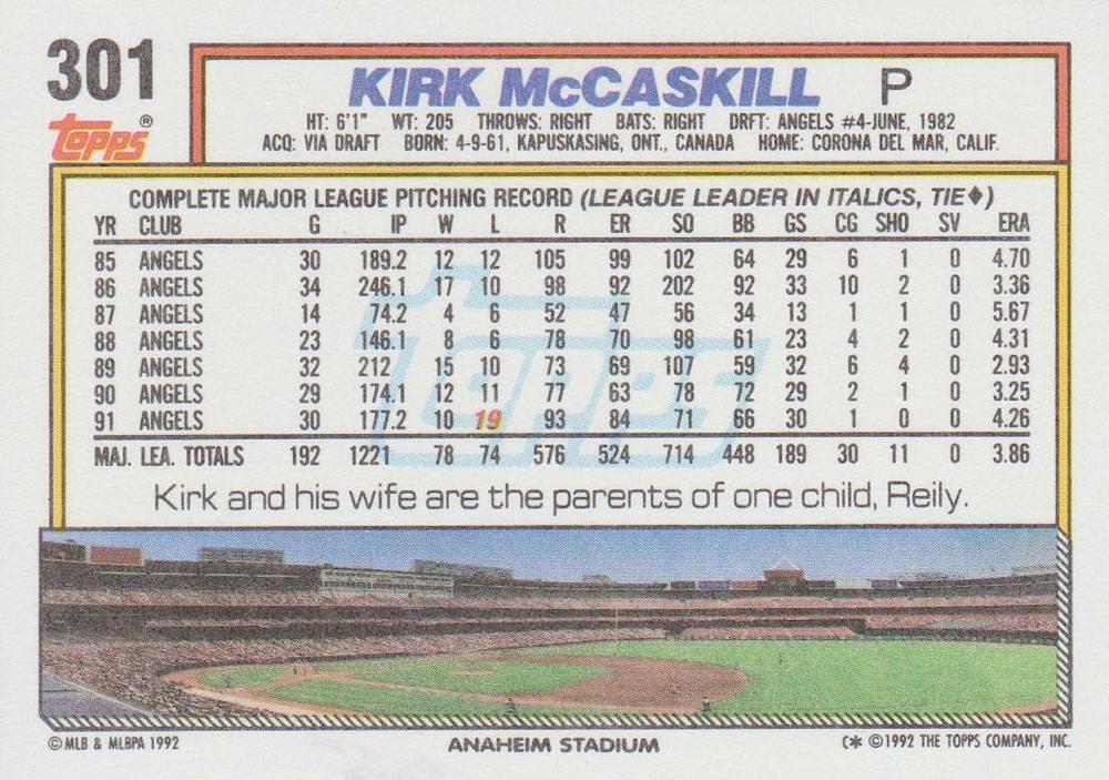 Kirk McCaskill  baseball card collectible - Main Image 2