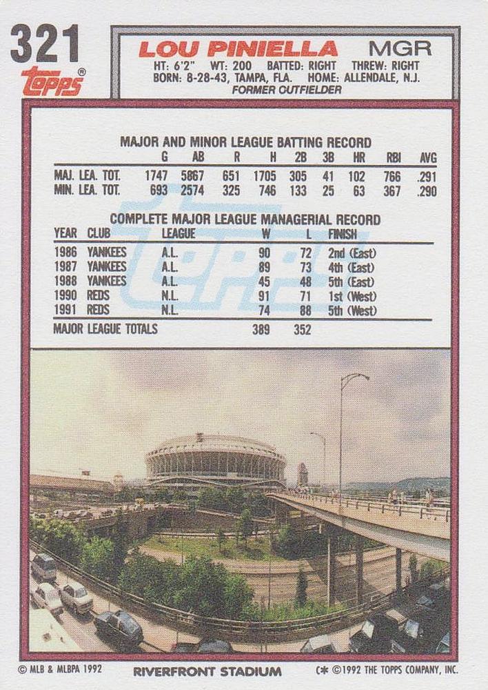 Lou Piniella  baseball card collectible - Main Image 2