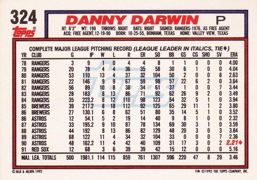 Danny Darwin  baseball card collectible - Main Image 2