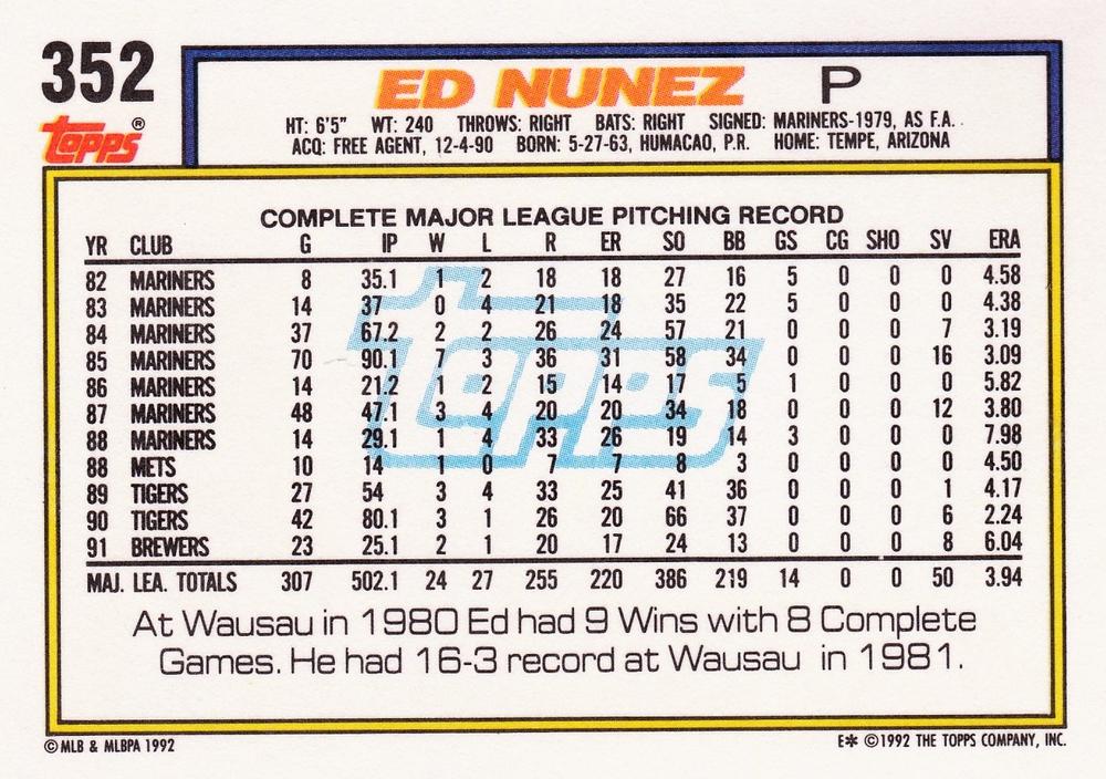 Ed Nunez  baseball card collectible - Main Image 2