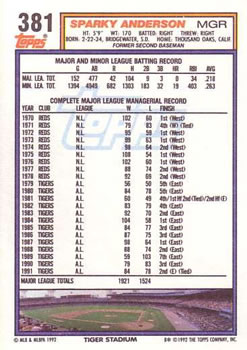 Sparky Anderson  baseball card collectible - Main Image 2