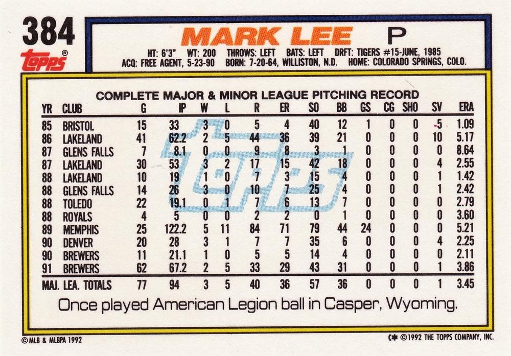 Mark Lee  baseball card collectible - Main Image 2