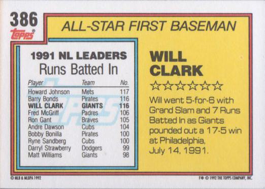 Will Clark  baseball card collectible - Main Image 2