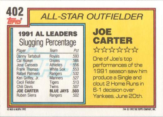 Joe Carter  baseball card collectible - Main Image 2