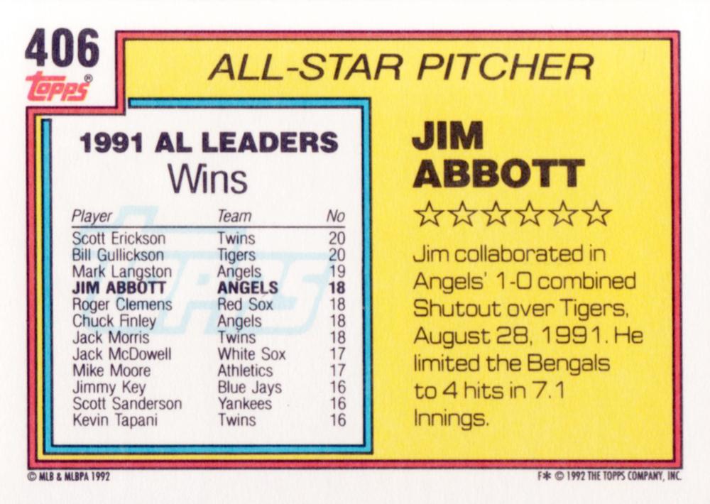 Jim Abbott  baseball card collectible - Main Image 2