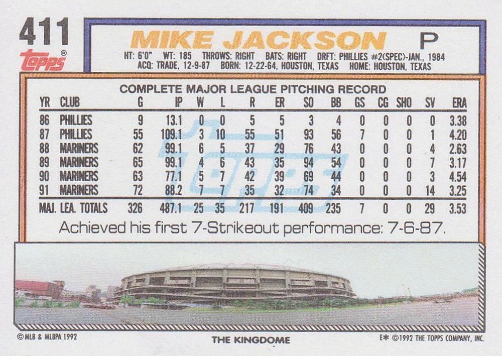 Mike Jackson  baseball card collectible - Main Image 2